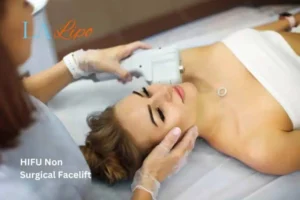 Woman having Hi-Fu to reduce wrinkles Chadwell Heath.