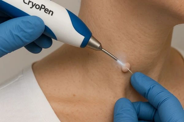 Person receiving cryotherapy Chadwell Heath for skin tag removal