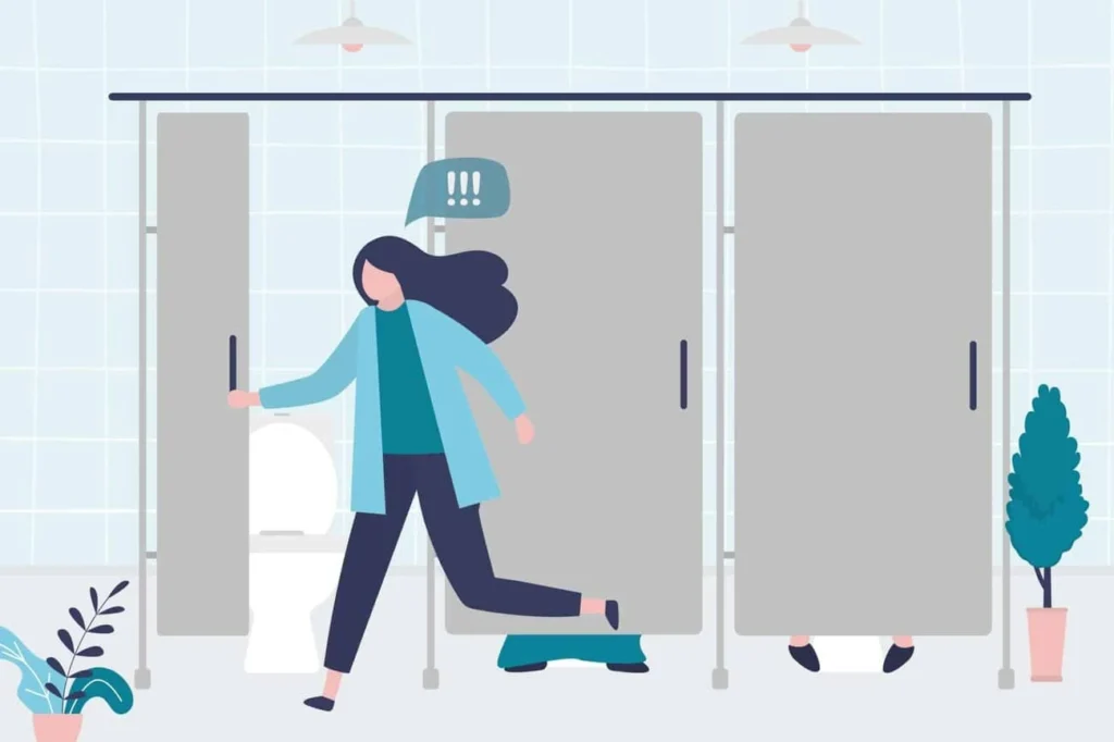graphic of Urine incontinence Chadwell Heath woman running to the toilet.