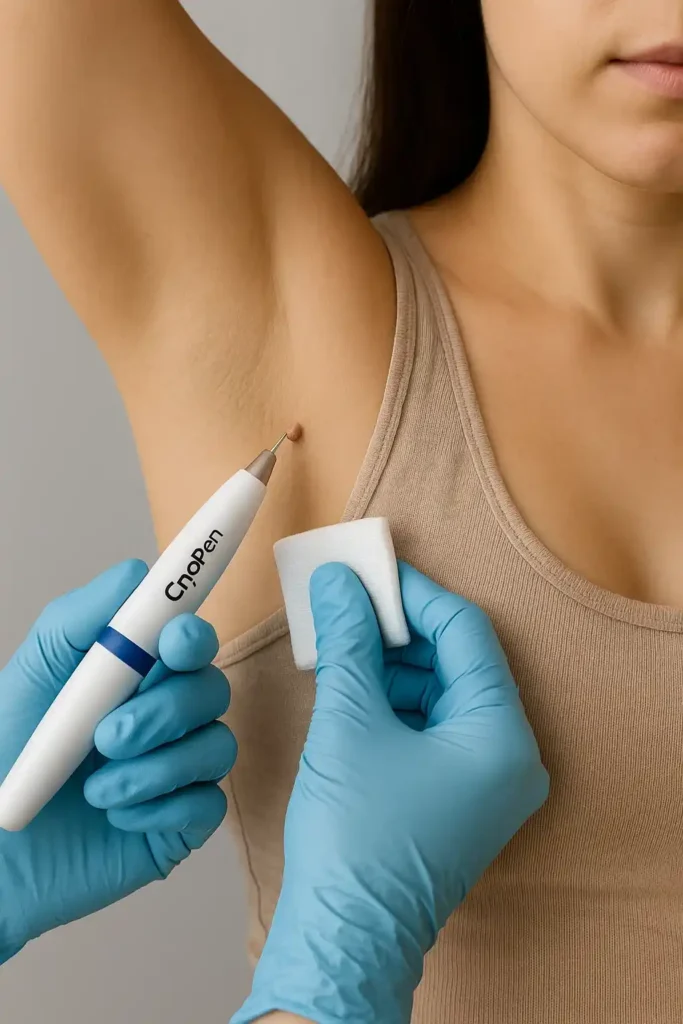 woman having cryopen to remove underarm skin tags Chadwell Heath